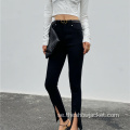 Nya ankomster Black Long Slit Skinny Byxor